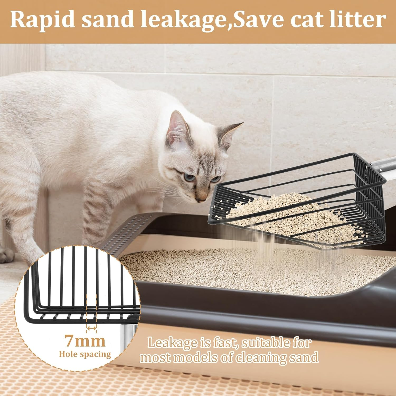 Chicken Poop Scooper, Metal Chicken Litter Scooper Handle with 80 to 110Cm Long Handle, Litter Scooper Sifting Shovel Chicken Coop Accessories for Chick Pet Cat Dog image number 4