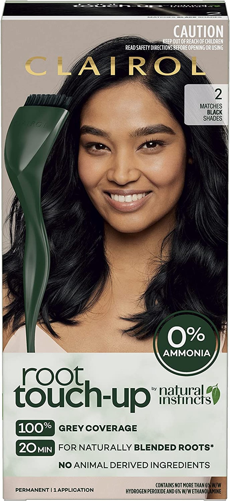 Clairol Root Touch up Natural Instincts 2 BLACK, 100% Grey Coverage, Naturally Blended Roots, 0% Ammonia, Permanent Root Colour