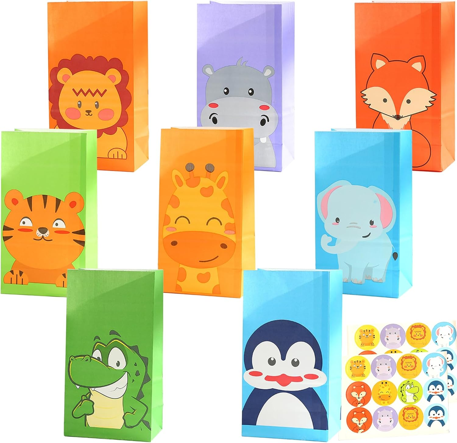 24 PCS Cute Animals Party Favor Bags with Stickers, Candy Bags Gift Bags Birthday Supplies Paper Bags for Kids Girls Boys(B)
