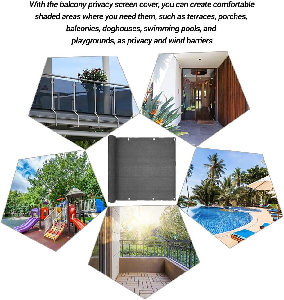 Balcony Privacy Screen, 35.4X196.8Ft Balcony Windscreen Weather-Resistant Shield Windscreen Cover, Mesh Sun Shade UV Protection for Balcony Porch Deck Terrace Patio Backyard Railing (Black) image number 1