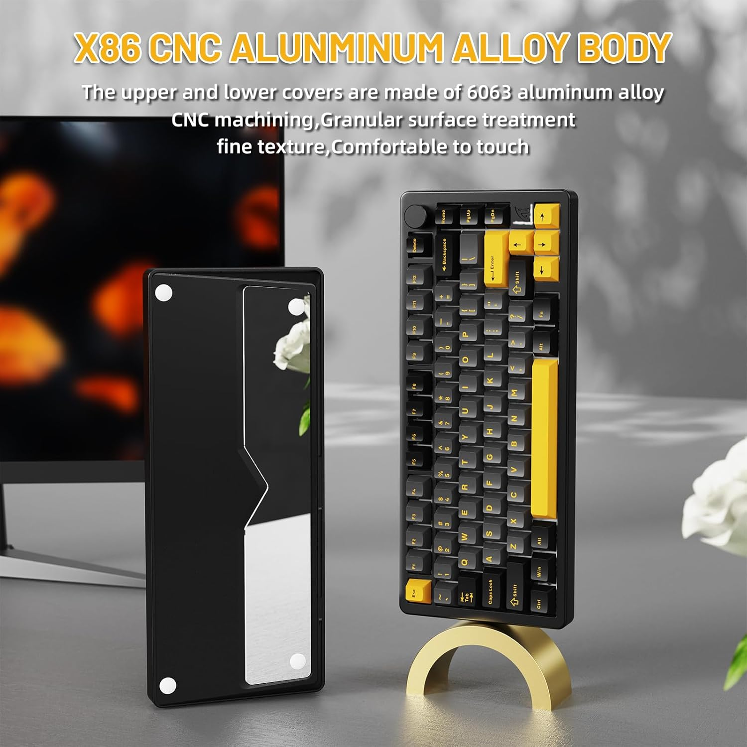 FELICON X Attack Shark X86 75% Aluminum CNC Wireless Mechanical Gaming Keyboard with Volume Knob,82 Key Gasket Hot Swappable RGB Custom Keyboard with 5-Layer Padding, Bt/2.4Ghz/Usb-C-Starshine Black image number 5