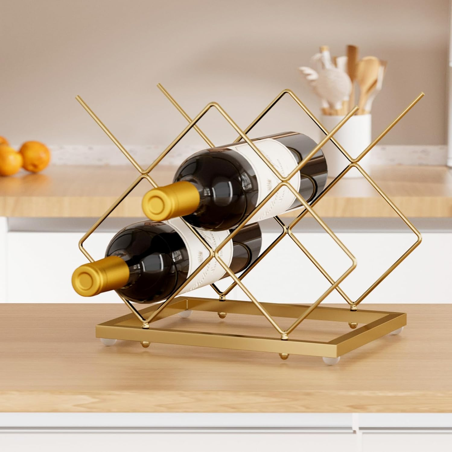 Urban Deco Gold Wine Rack Small Countertop for Cabinets &ndash; 5 Wine Holder Countertop Stylish and Compact Small Wine Racks image number 5