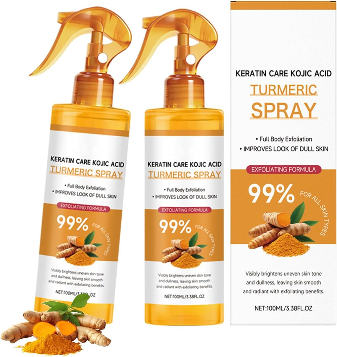 Peel Shot Keratin Care Turmeric Spray, Turmeric Exfoliating Spray with Retinol, Gentle Moisturizing, Nourishes the Skin, for Face and Body, Peeling Solution Skincare All Skin Types (6PCS)