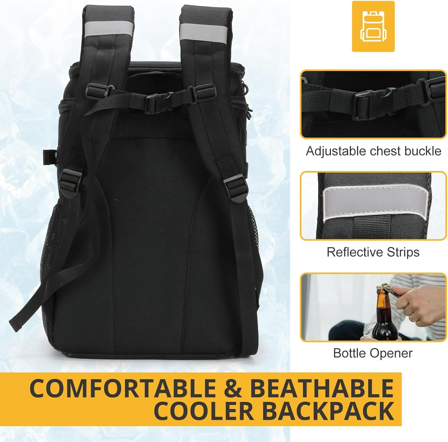 Tactical Backpack Cooler,Soft Lightweight Leakproof Cooler Backpack,Insulated Cooler Bag,Portable Soft Cooler Bag Waterproof for Beach, Travel, Camping, Picnic, Hiking - Black image number 3