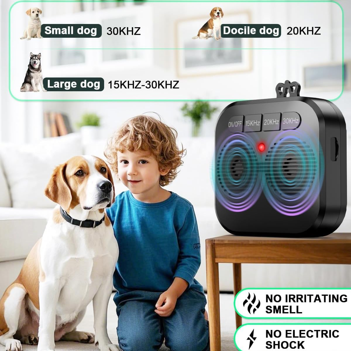 Ultrasonic anti Barking Device for Dogs, 33FT Range Bark Control Box with 3 Modes, Safe & Humane, Rechargeable Dog Bark Deterrent for Indoor & Outdoor Use image number 1