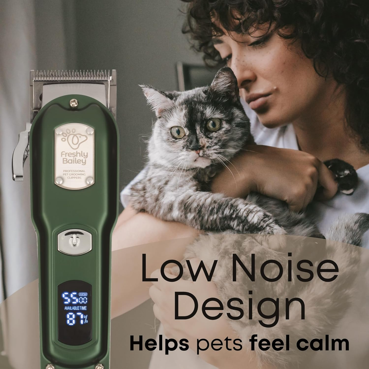 Freshly Bailey Cat Clippers for Matted Hair - Matted Cat Fur Remover - Low Noise Grooming Trimmer & Shaver | Pet Clippers for Long Hair Cats | Professional Pet Shaver with Detachable Guards image number 1