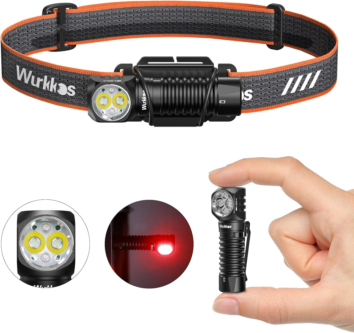 Wurkkos HD12 Mini Angle Light Flashlight with Red Beam,Usb C Rechargeable Headlamp with Simple Ui/Adjustable Headband,Magnetic Flashlight IP68 Waterproof Flashlight for Home,Repair,Camping,Hiking image number 3