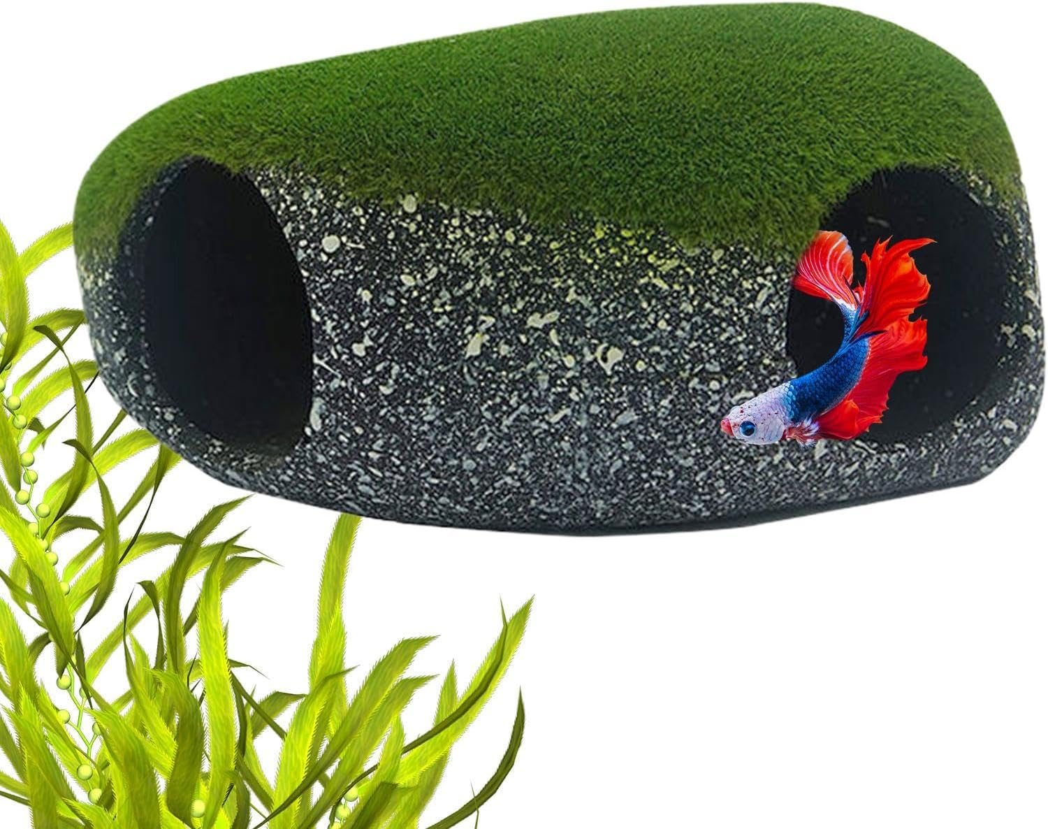 Fish Cave, 2 Holes Rock Shelter Decoration, Stones House, for Home Workplace Pet Store Freshwater Saltwater Terrarium Aquarium Corner Tanks