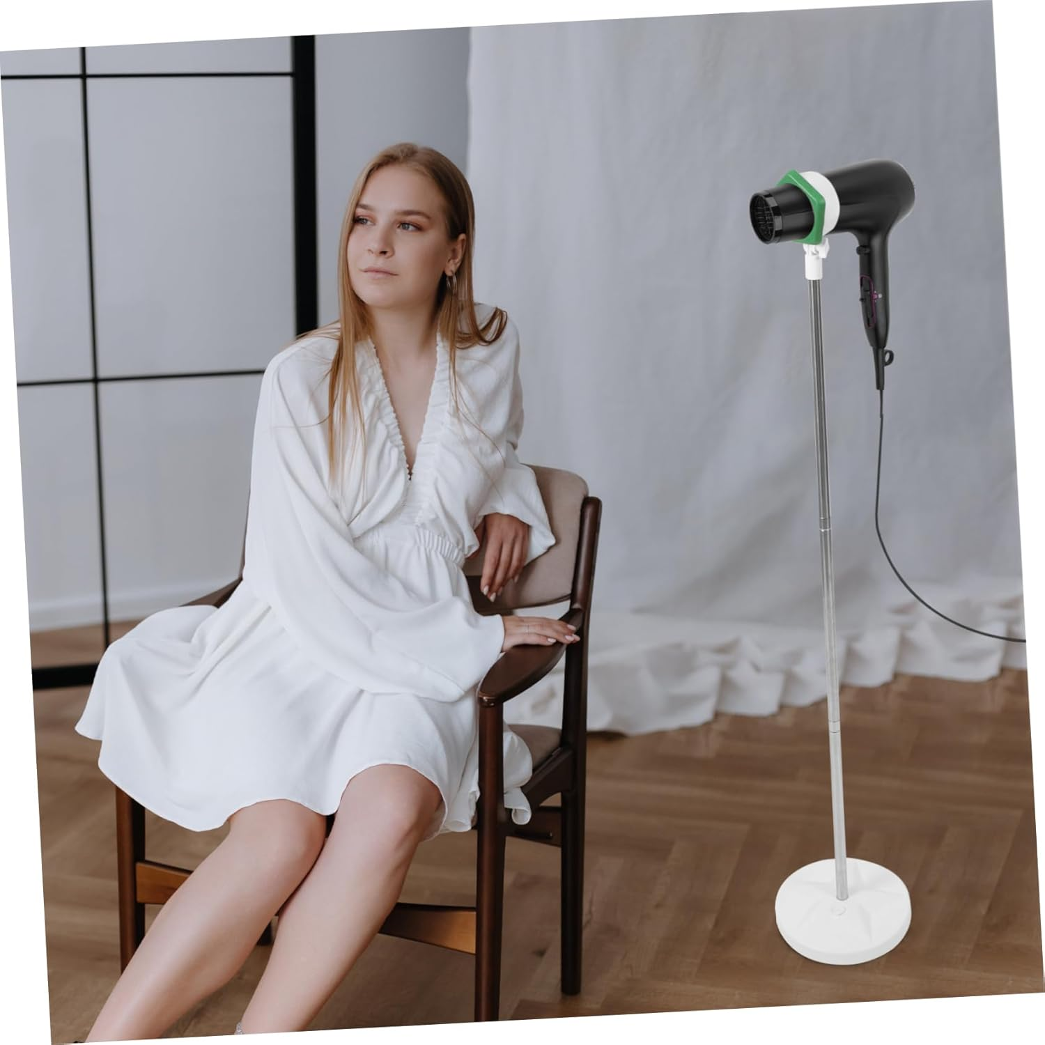 GOOHOCHY Adjustable Height Hair Dryer Stand Floor Standing Holder Hands Hairdryer Storage Rack for Countertop and Ground Use Stable Vertical Organizer for Comfortable Styling image number 1