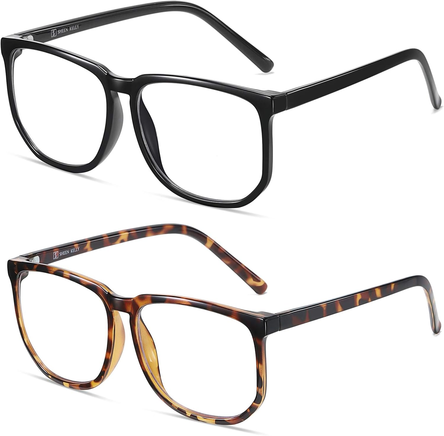 Oversiezd Large Frame Clear Lens Glasses anti Blue Light Square Anti-Fatigue Glasses Nerd Black/Tortoiseshell Tinted