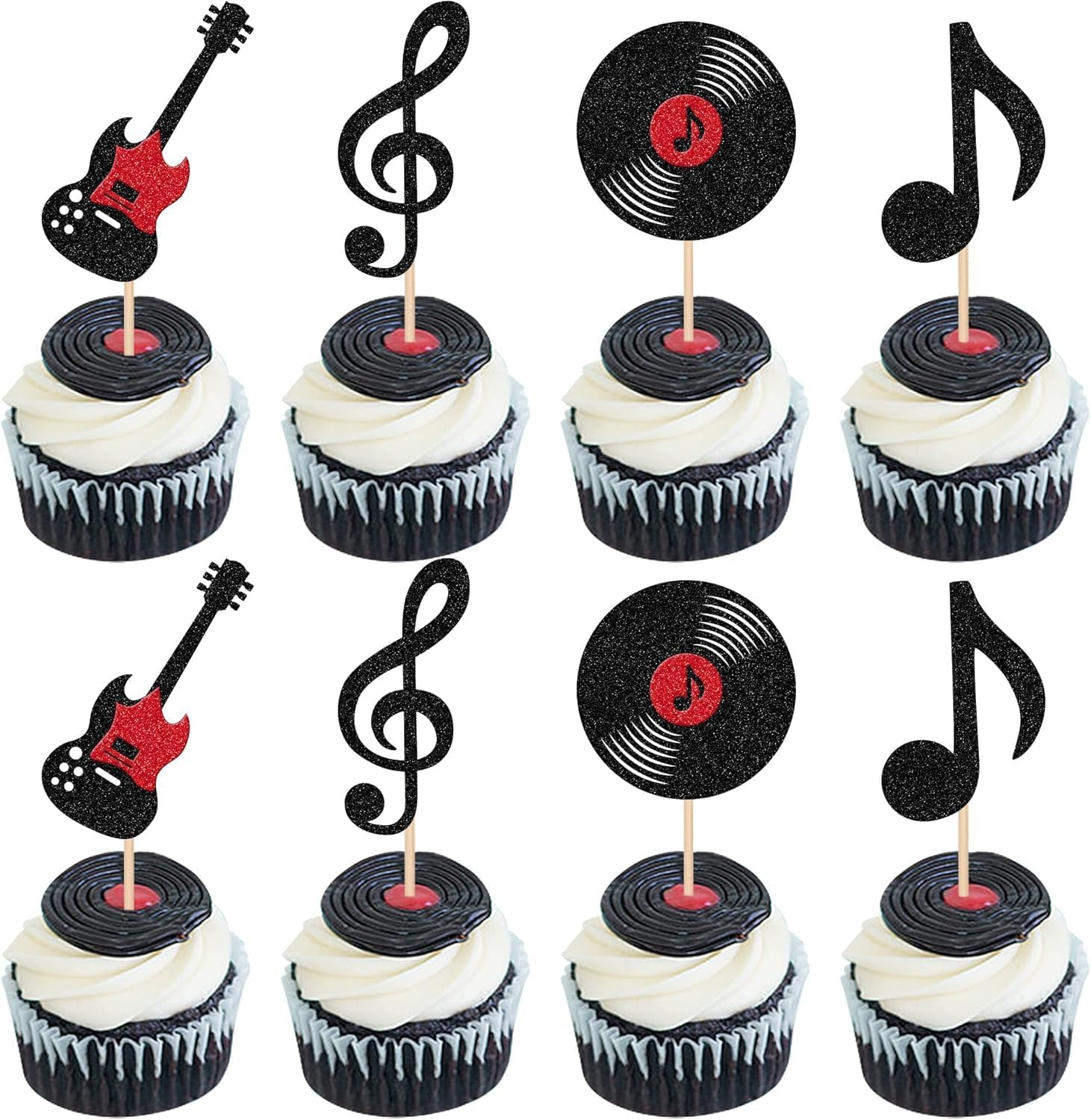 SYKYCTCY 1 Pack Music Happy Birthday Cake Topper Glitter Musical Symbol Note Microphone Lover Birthday Cake Pick for Music Concert Singer Theme Birthday Party Cake Decoration Supplies (#1)