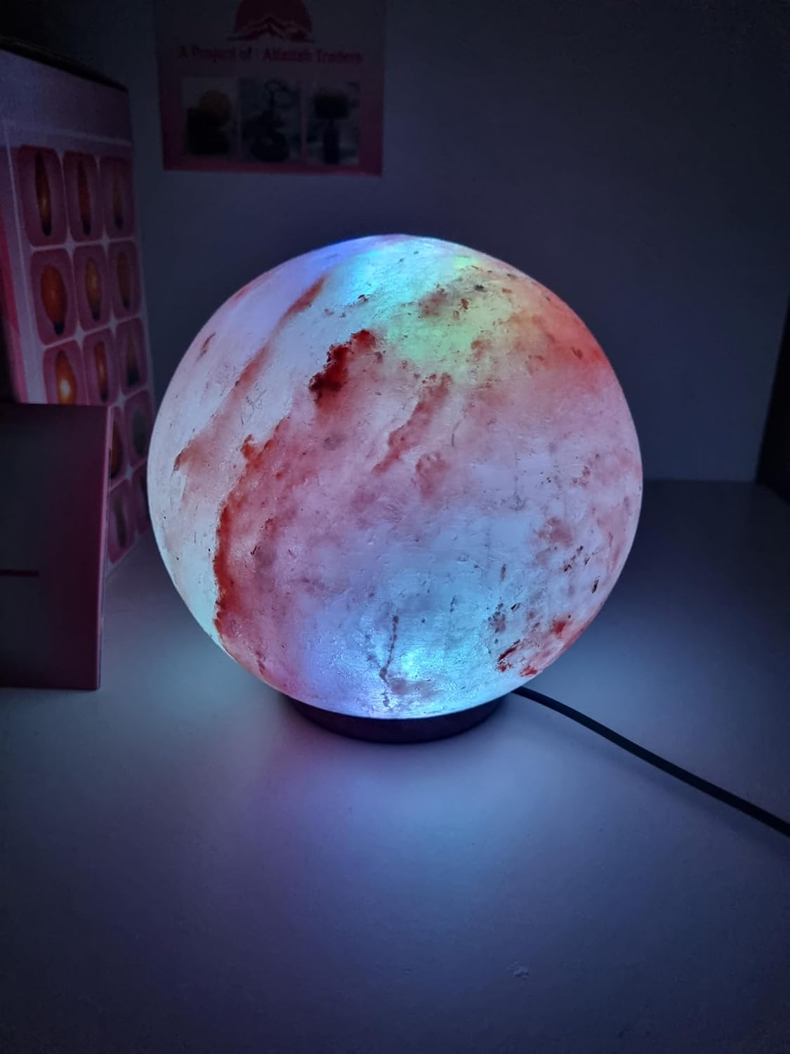 Multi Colour Himalayan Premium round Globe Salt Lamp 100% Authentic, Beautifully Hand Crafted round Globe Comes with Complete Electric Fitting image number 2