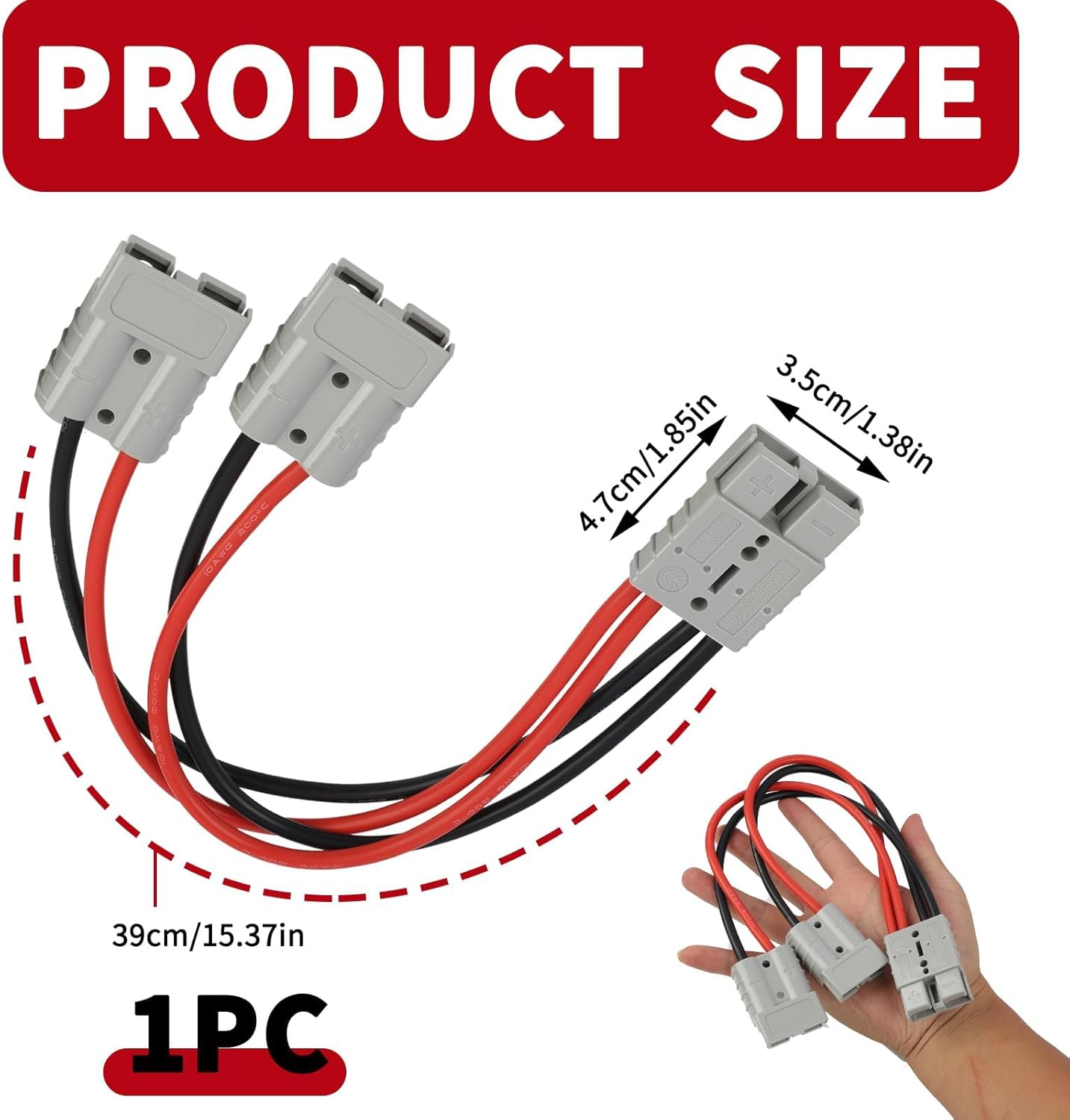 10AWG 50Amp SB50 Anderson Plug Connector, 600V 300Mm 1 to 2 Anderson Plug Connector Double Y Adapter, 6Mm Battery Cable for Car, RV, Truck, Trailer, Automotive Accessories Battery Extension Cable image number 1
