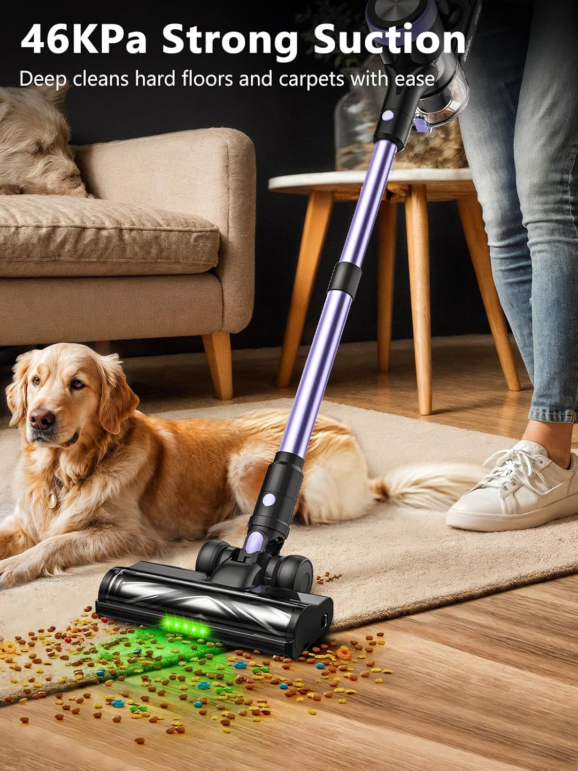 Cordless Vacuum Cleaner, 46Kpa/500W Stick Vacuum with 55 Mins Runtime, Self-Standing Vacuum Cleaner for Home, LED Display, Anti-Tangle Brush, Rechargeable Vacuum for Pet Hair, Carpet & Hard Floors image number 5