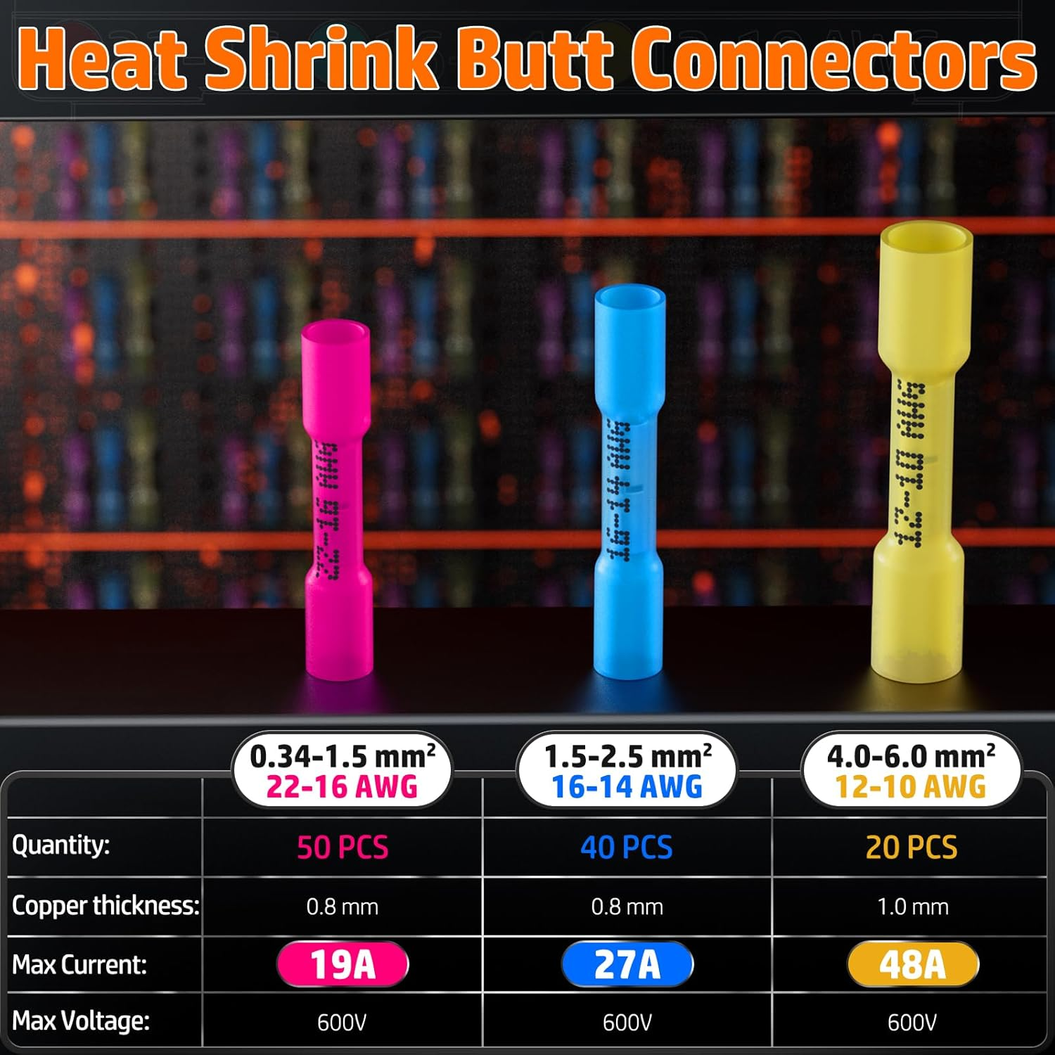 PEBA Crimping Tool for Heat Shrink Connectors 22-10 AWG, with 3 Sizes Heat Shrink Butt Connectors Kit - Ratcheting Wire Crimpers - Electrical Crimping Tool Pliers - Ratchet Terminal Crimper（Ul Listed） image number 6