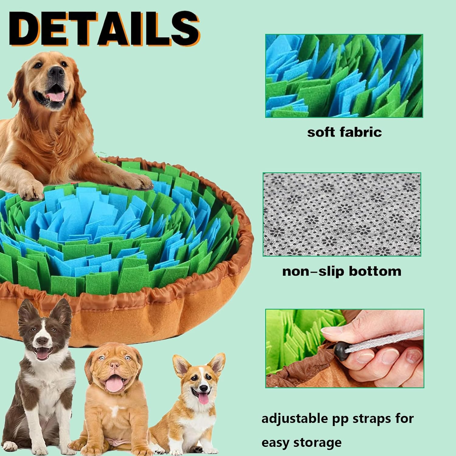 Snuffle Mat for Dogs,Interactive Dog Puzzle Toys for Boredom,Adjustable Dog Feeding Mat for Smell Training,Slow Eating and Stress Release,Encourages Natural Foraging Skills for Large to Small Dog,Cat image number 2
