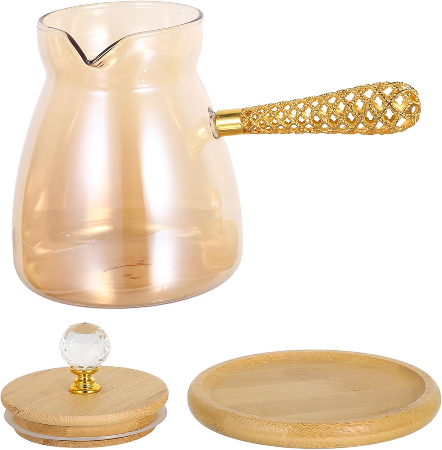 HOLIDYOYO Turkish Coffee Pot Glass Teapot with Long Heat-Resistant Handle for Manual Brewing Stovetop Espresso Maker and Loose Leaf Tea Elegant Gold Finish for Home and Office Use image number 6