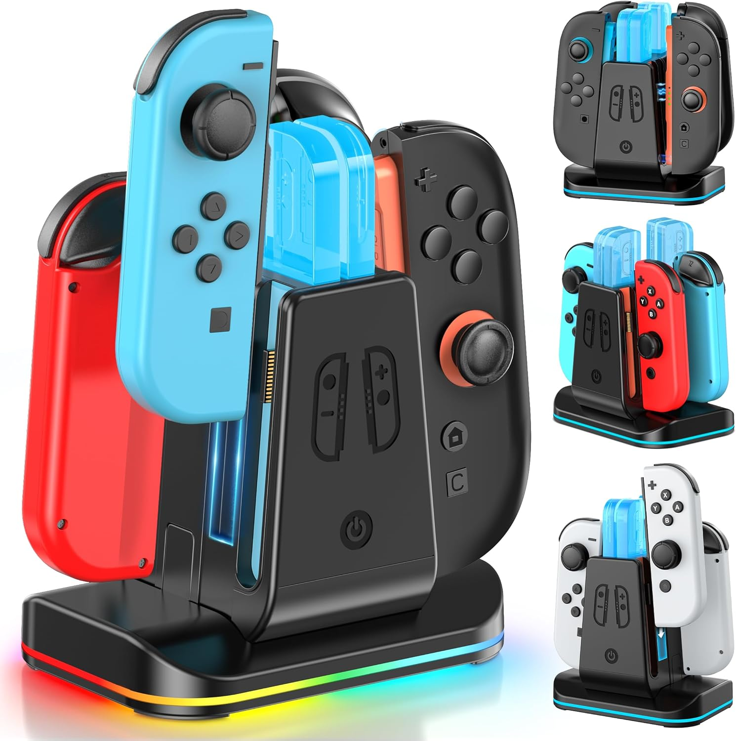 [Compatible with Switch 2/1] Fast 8 in 1 Switch Controller Charger Dock for Joycon 2 and Original & OLED Joycon, Magnetic Switch Controller Charging Dock for Joy Con 2 Any Direction Charging image number 1