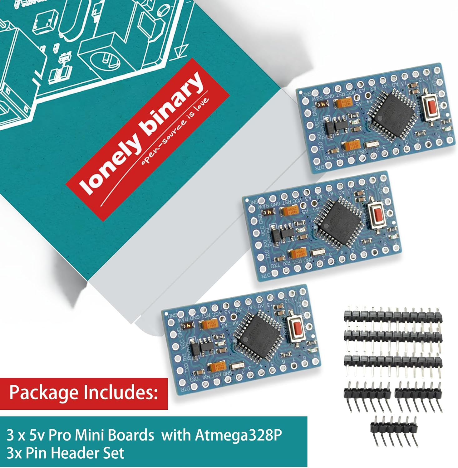 Lonely Binary 3-Pack Pro Mini Atmega328P 5V 16Mhz Development Boards Compatible with Arduino IDE image number 3