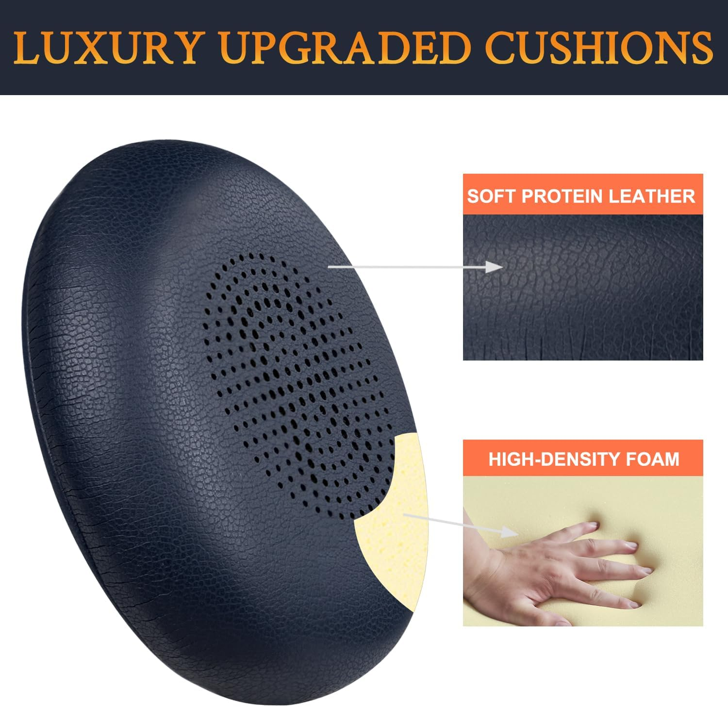 SOULWIT Earpads Replacement for Jabra Evolve2 65 (Evolve 2 65MS 65UC MS Uc)/Evolve2 40 (40UC 40MS Usb)/Elite 45H On-Ear Wireless Headset, Ear Pads Cushions with Softer Protein Leather - Navy Blue