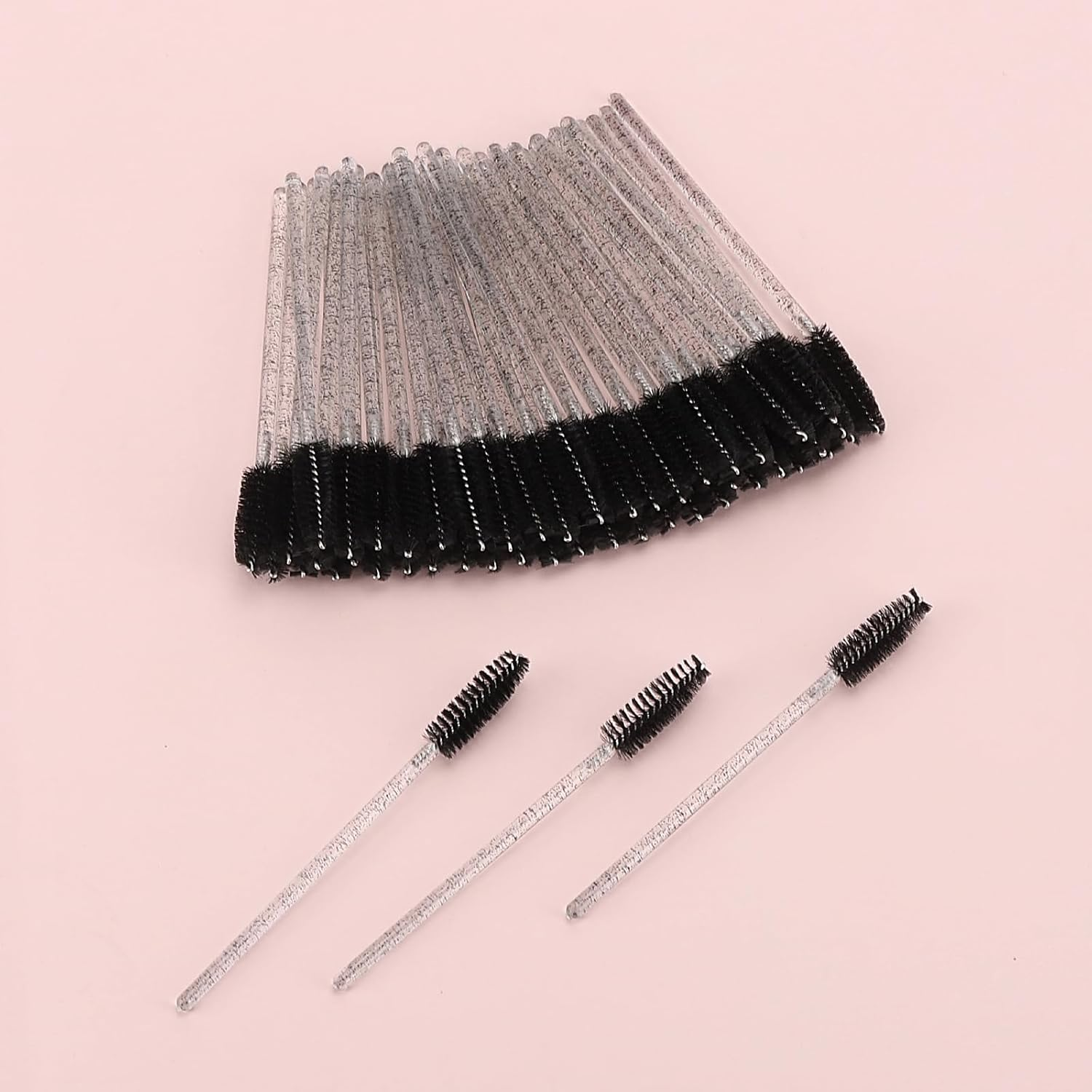 Tbestmax 50 Pcs Disposable Mascara Wands, Crystal Eyebrow Spoolies Brush for Eyelash Extensions, Black Eye Lash and Makeup Brush - White-50Pcs image number 5