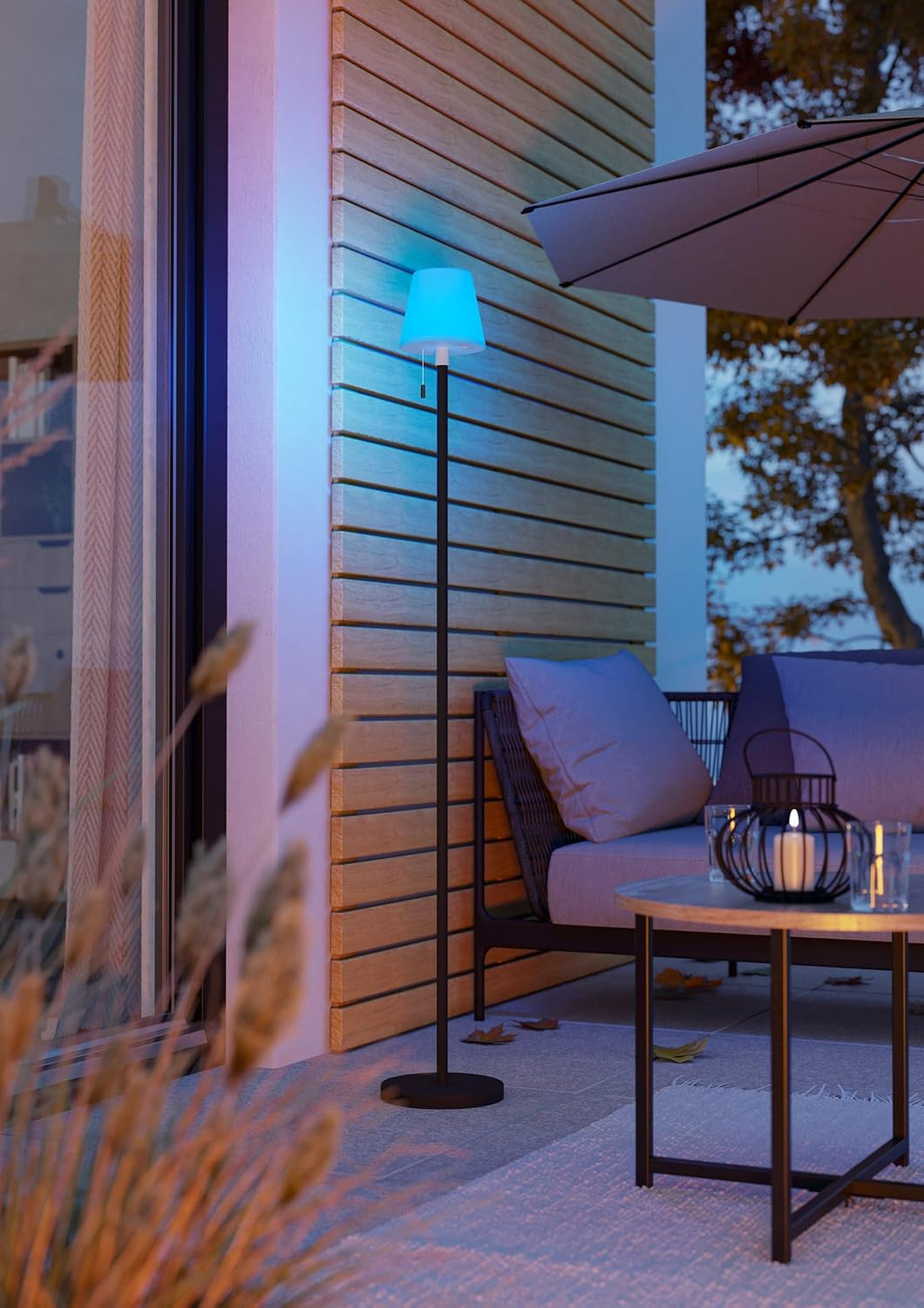 EGLO Montapalma-L Solar Floor Lamp, Wireless Battery Floor Lamp with Pull Switch, Lamp Living Room Dimmable Steel in Black, Plastic, White, Warm White, RGB, IP54 image number 5