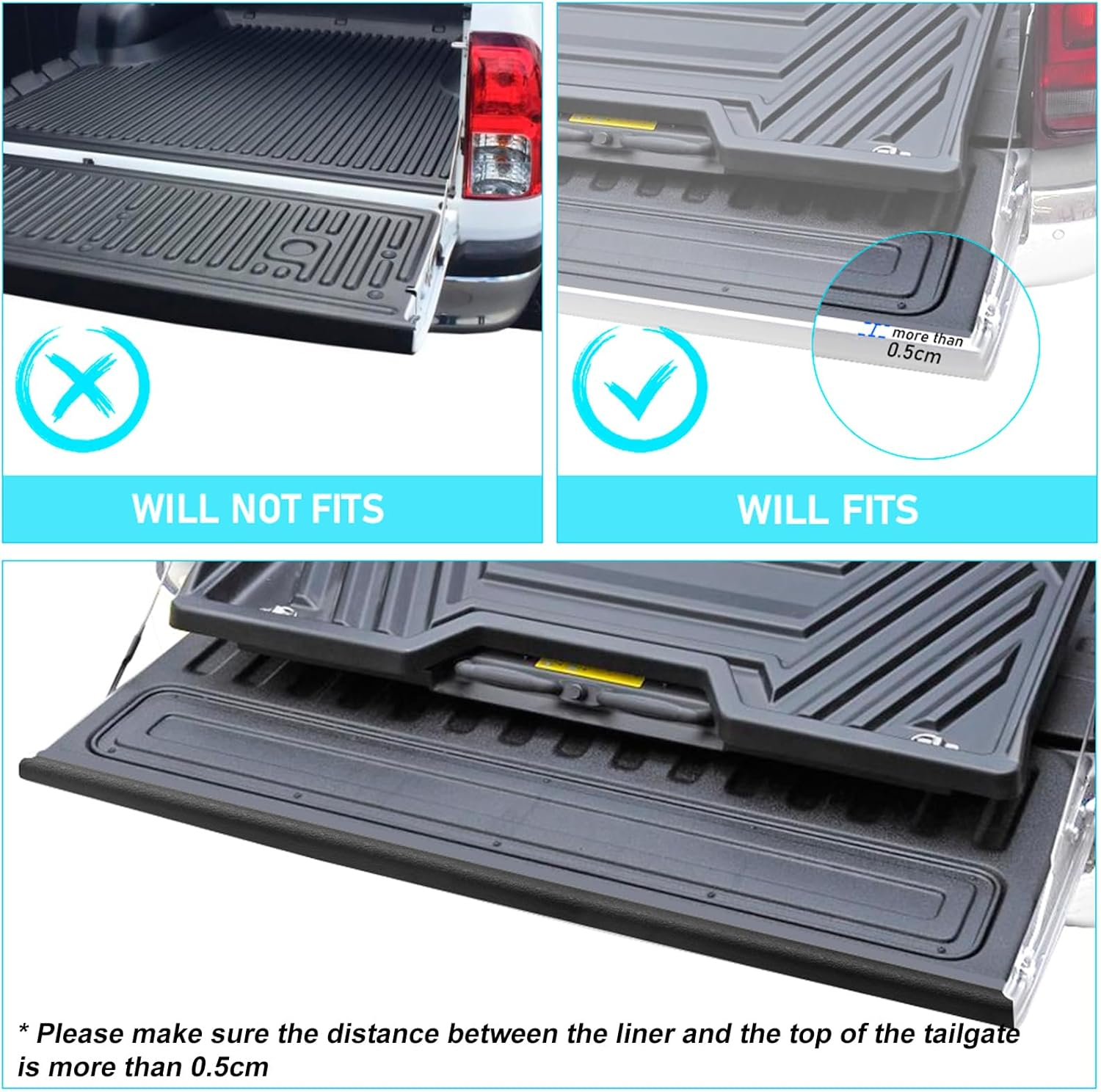 Tailgate Protector Rail Cover Guard for Toyota Hilux 2015-2020 N80 Revo Accessories, Textured Matte Black Rear Tailgate Cover Cap Trim, 1PC image number 5