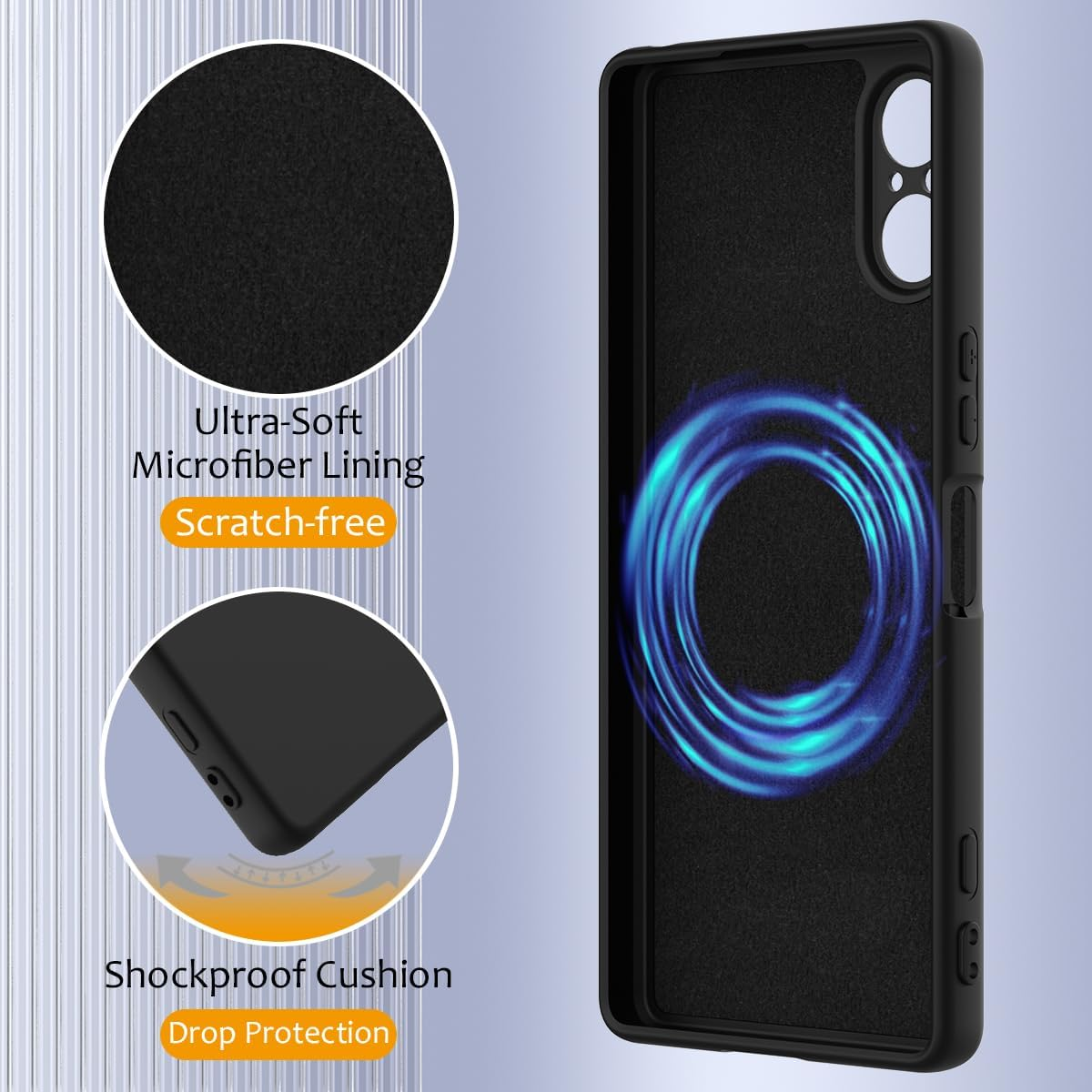 Protective Case for Sony Xperia 5 V, High-Quality Liquid Silicone Softshell, Non-Slip Shell, Compatible with Mag-Safe, Mobile Phone Case with Full Camera Protection, Sony Xperia 5 V Black image number 6