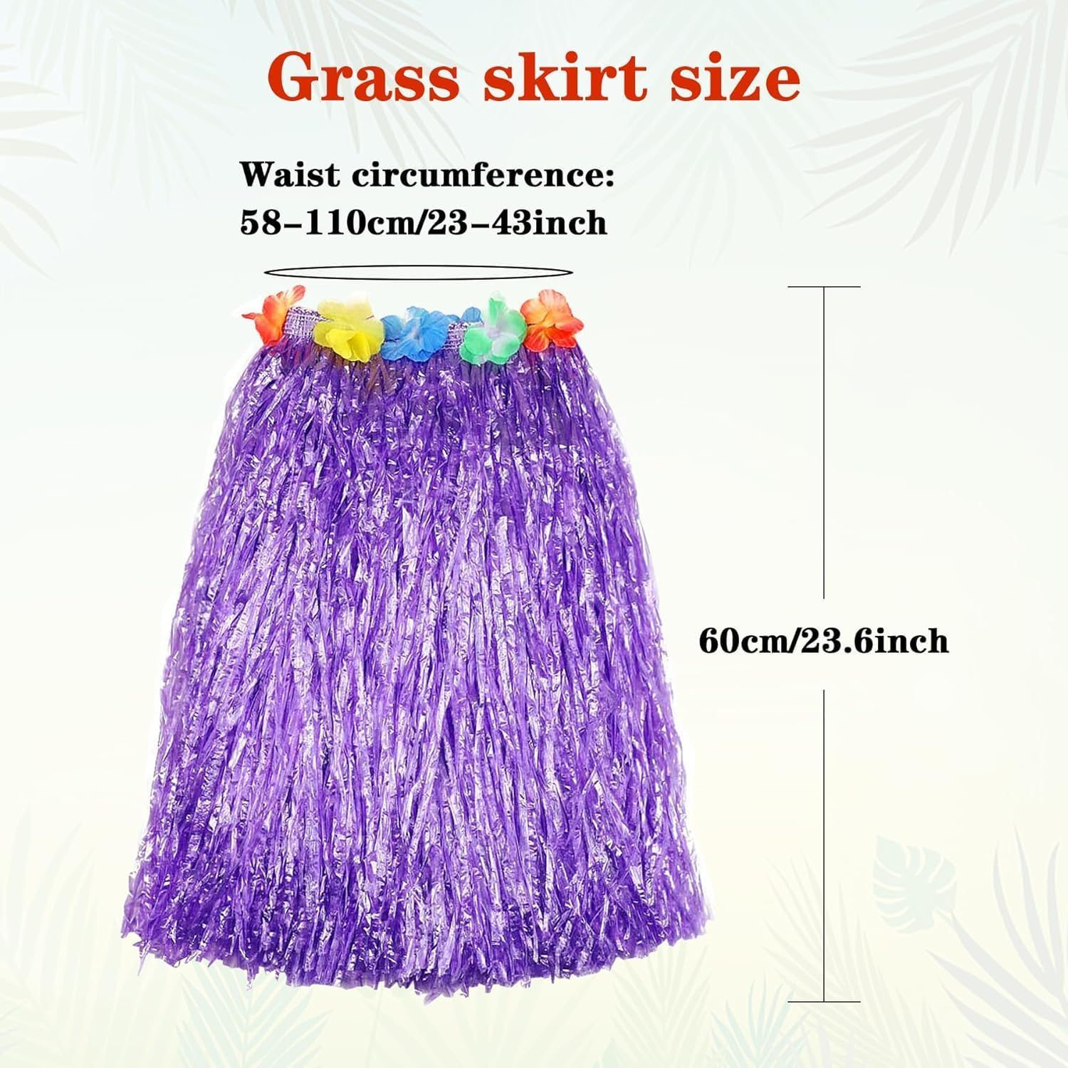 Grass Skirt Hawaiian Luau Hula Skirts Party Decorations Favors Supplies Multicolor Grass Skirts for Adult Elastic Hibiscus Flowers Tropical Skirt, Birthdays, Celebration 60CM 10Pack, Multicolored image number 2
