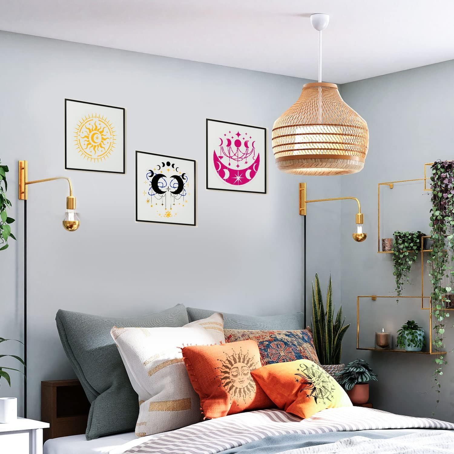 9Pcs Mandala Sun and Moon Stencil, Star Sun and Moon Stencils Reusable Mandala Sun Stencils Decoration Moon Template for Painting Crafts Wood Wall Furniture Home Decor image number 5