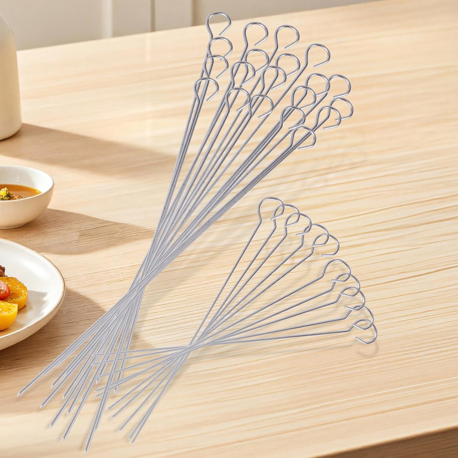 30 Pcs BBQ Metal Skewers Stainless Steel, Food-Grade 30Cm and 20Cm Reusable Kebab Skewers for Air Fryer Grilling, Oven, and BBQ image number 2