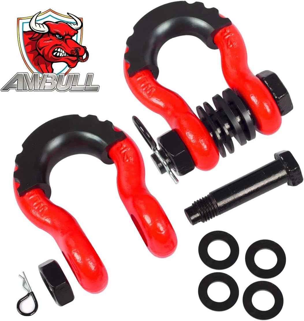 AMBULL Shackles 3/4 Inch D Ring Shackle (2 Pack) 41,850Lb Break Strength with 7/8 Inch Pin, Isolator and Washer Kits for Use with Tow Strap, Winch, Off-Road Jeep Truck Vehicle Recovery, Red - Darkgreen image number 6