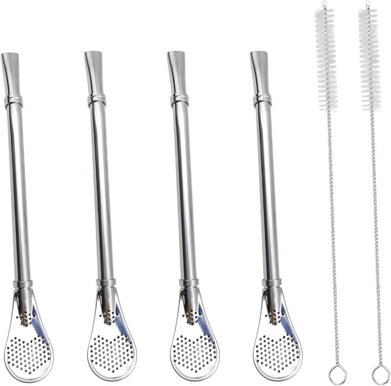 4-Pack Yerba Mate Straws, Stainless Steel Spoon Straws with Filters - Reusable Loose Leaf Tea Drinking Straws & Stirring Spoons, Includes 2 Cleaning Brushes image number 2