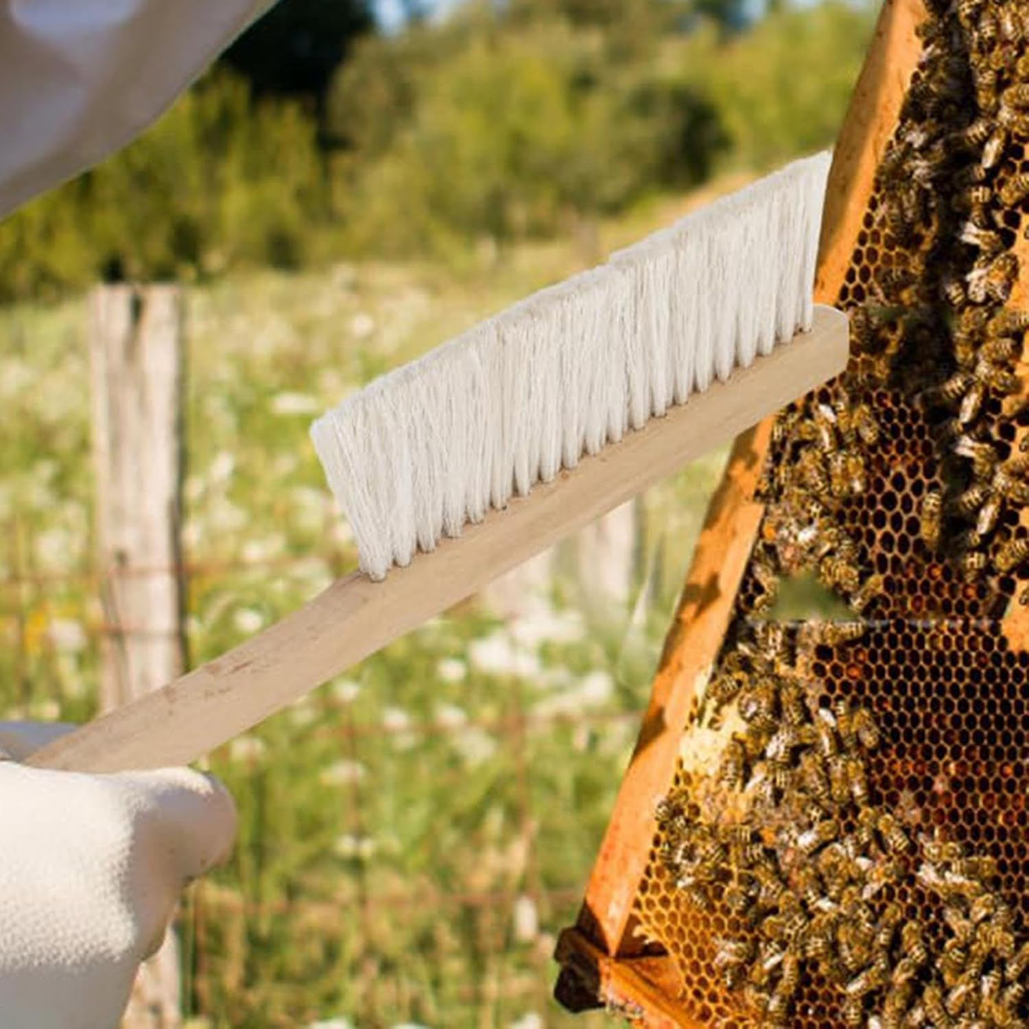 Bee Brush for Beekeepers,Wooden Handle Natural Horsehair Bee Brush | Cleaning Beehive Tool with Wooden Handle Natural Horsehair Honeybee Supplies for Men Women Beginners image number 1