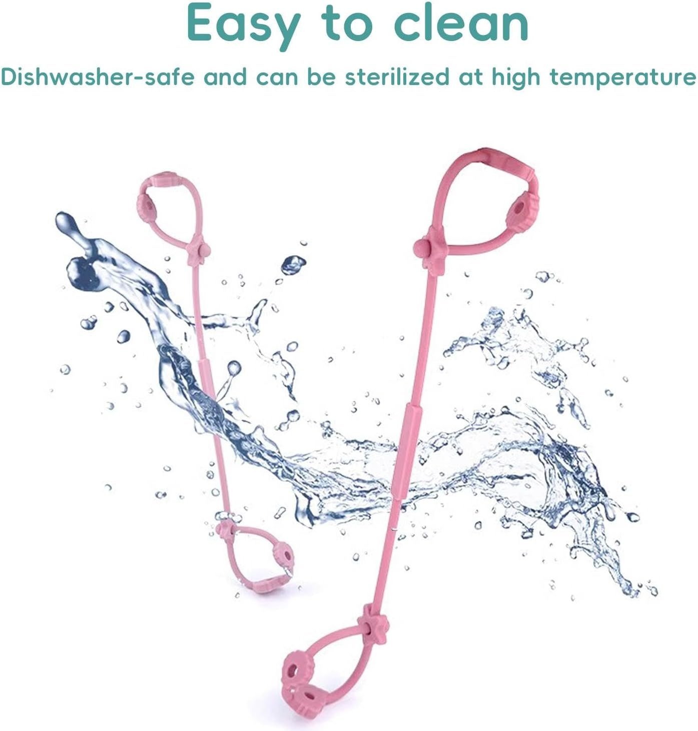 4 Pack Dummy Clip Baby Toy Straps, Silicone High Chair & Stroller Straps, Pacifier Clip Holder with One Piece Design, Soft Flexible Binky Clips with Texture for Baby Boys and Girls image number 3