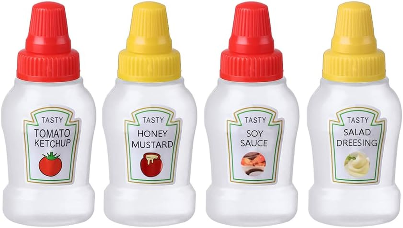 4Pcs Mini Condiment Squeeze Bottle Ketchup/Soy Sauce/Honey/Salad Dressing Container Portable Reusable Lunchbox Dispensers with Screw Cap,25Ml image number 4