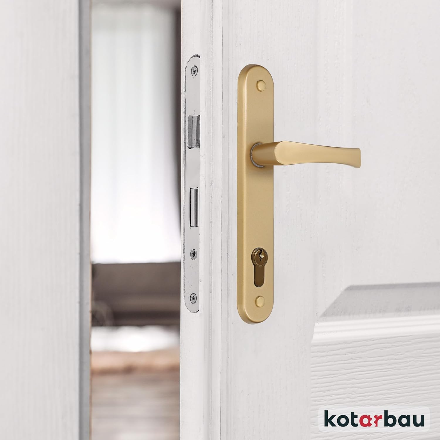 KOTARBAU&reg; Door Handle 90 Mm Right Left for Profile Cylinder Gold Door Fitting Door Handle Door Handle Set Room Door Latch Aluminium image number 1