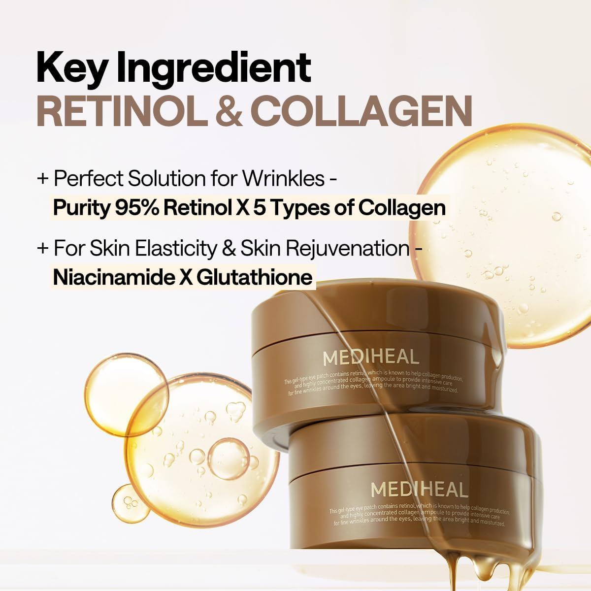 Mediheal Retinol Collagen under Eye Patches - Korean Hydrogel Eye Pads with 95% Retinol & 5 Micro Collagen. Nourishing & Non Irritating Eye Gel Mask. Sealing Cap & Spatula Included. image number 3