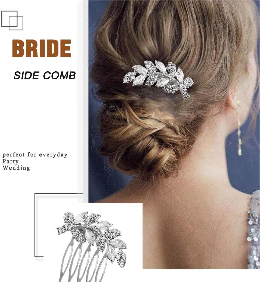 IBXWMNG 2 Piece Bridal Hair Comb Set, High Quality Crystal Hair Accessories, Silver Bridal Hairpieces with Sparkling Crystal Trim, Perfect Addition for the Wedding Hairstyle of Women and Girls image number 1