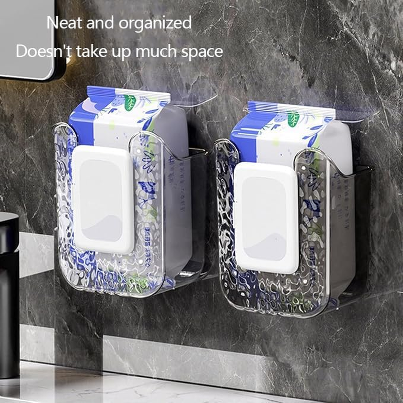 2Wet Wipes Dispenser Box, Kitchen Wipes Storage Box, No Punching Wipe Holder, Wall Mounted Tissue Box Holder, Refillable Wipes Container Box for Kitchen Bedroom Bathroom (Transparent) image number 1