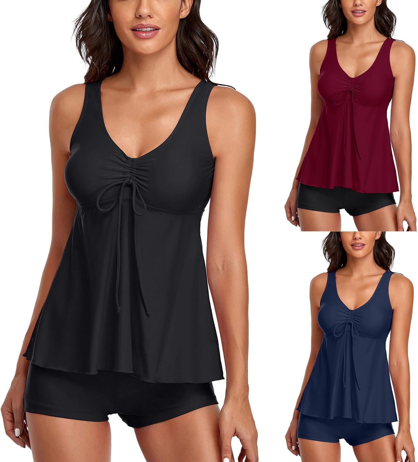 Tummy Control Tankini Tops with Boyshorts 2 Piece Bathing Suits for Women Swimsuits