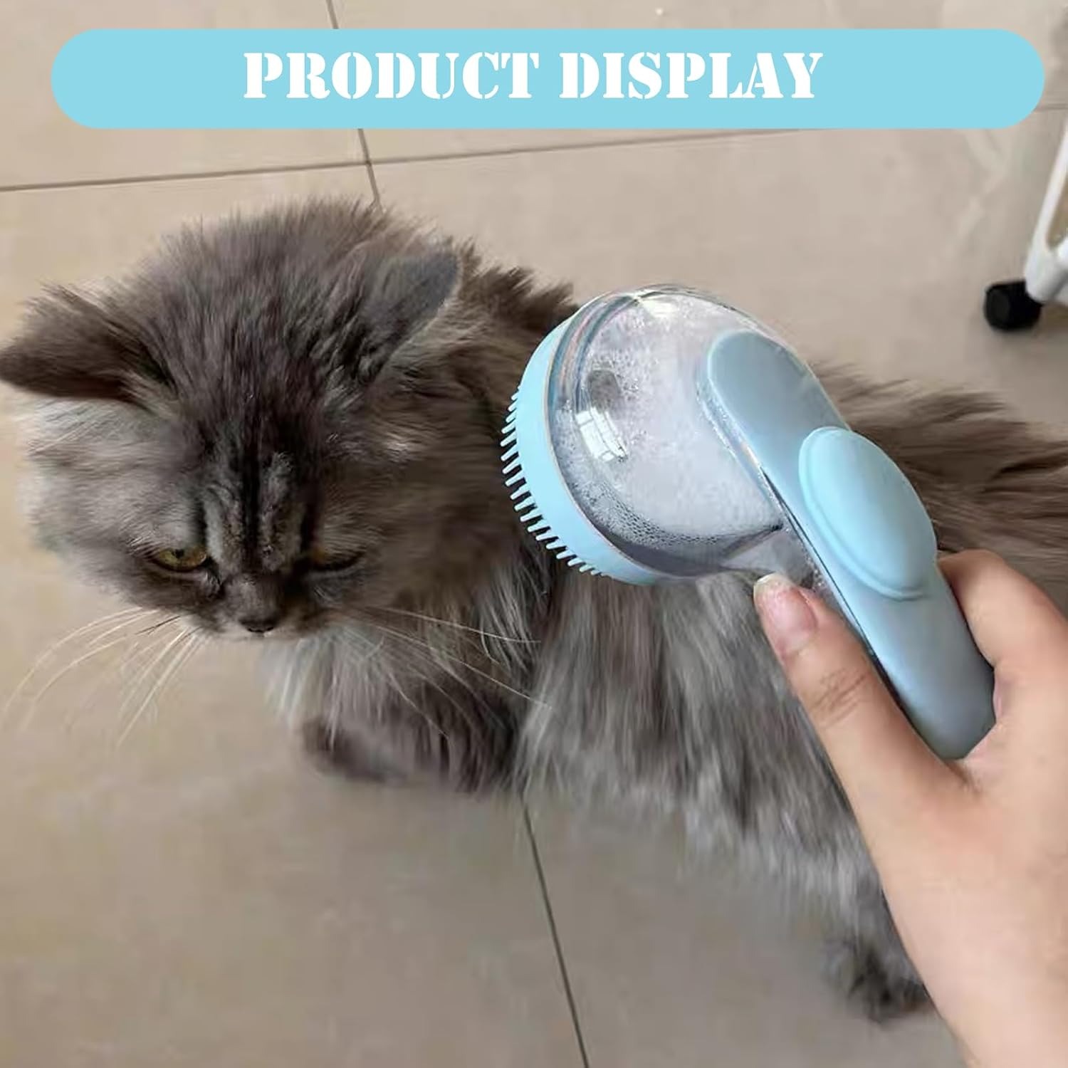 3Pcs Dog Bath Brush, Dog Scrubber for Bath, Shampoo Brush Bubble Maker, Dog Paw Washer, Grooming Massage Brush with Adjustable Ring Handle, Dog Accessories for Short & Long Hair -Blue image number 3