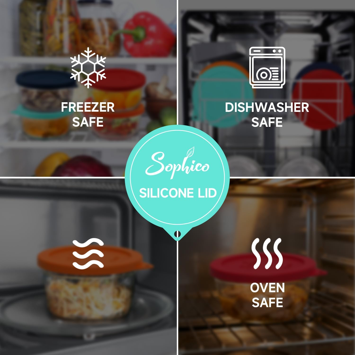 Sophico 4 Cup round Silicone Storage Cover Lids Replacement for Anchor Hocking and Pyrex 7201-PC Glass Bowls (Container Not Included) (Navy Blue-Mint) 4 Pack image number 6