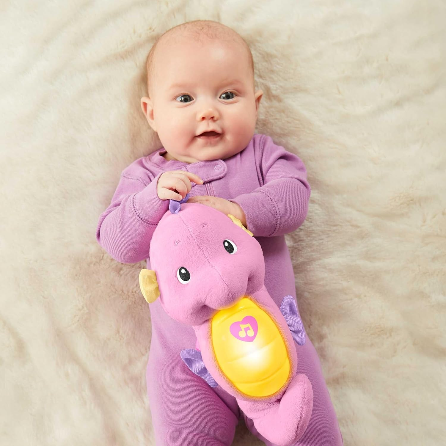 Fisher-Price Pink Soothe and Glow Seahorse Plush Toy, Baby Toy, Ages 0-3, Sea Life Theme, Requires 2 AA Batteries image number 1