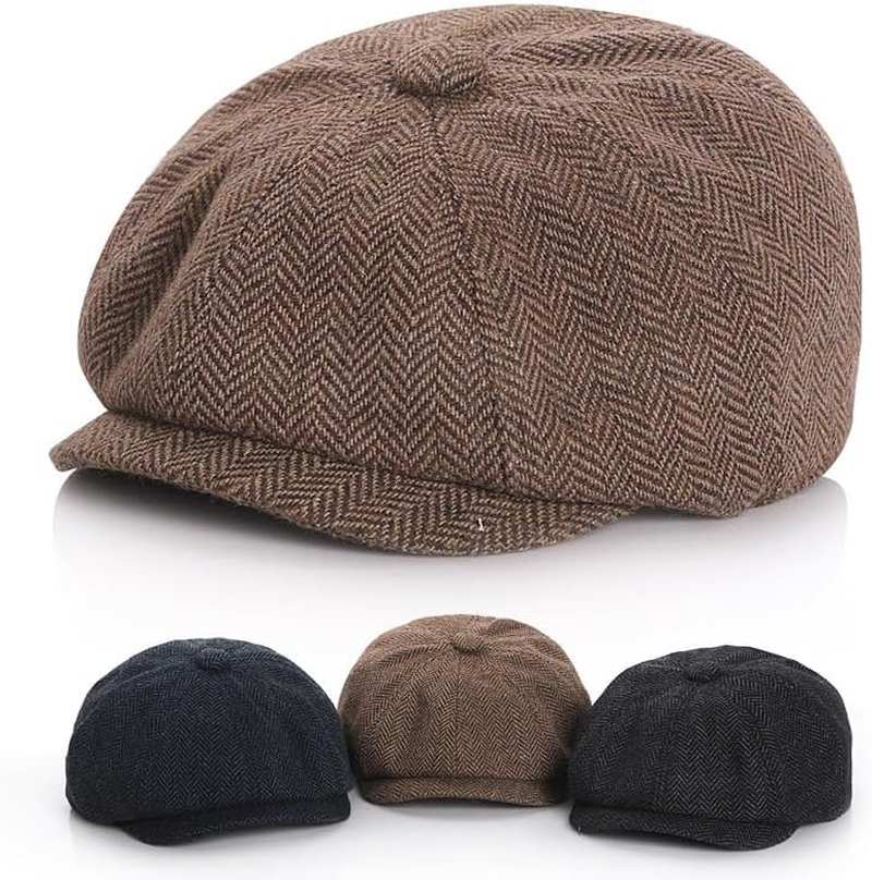 Unisex Parent-Child Beret Cap Tweed Flat Cap Octagonal Newsboy Gatsby Peaked Cap image number 6