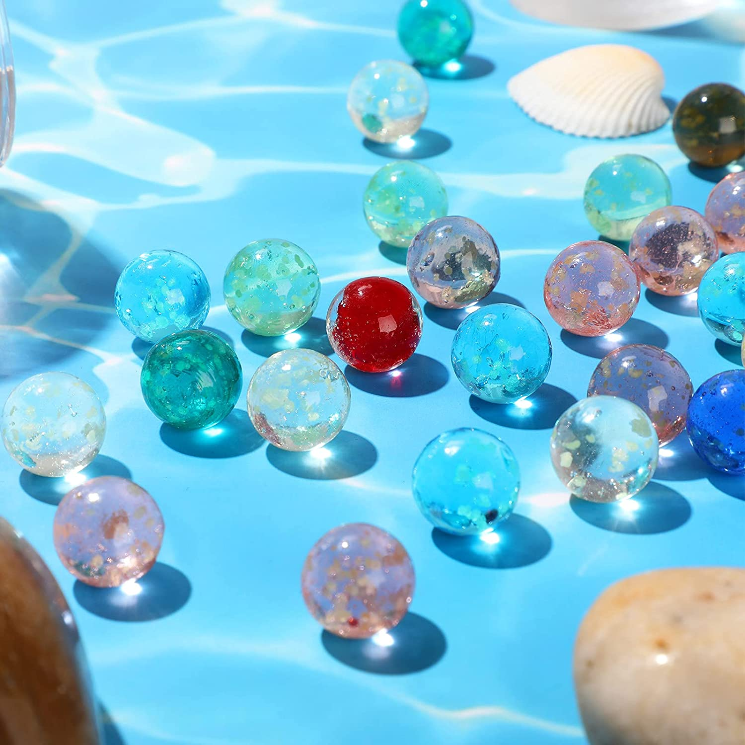 Skylety 50 Pieces Handmade Glass Marbles, Marbles Glow in the Dark, Colorful Glass Marbles for Boys and Girls Marble Games, DIY and Home Decoration, 10 Colors