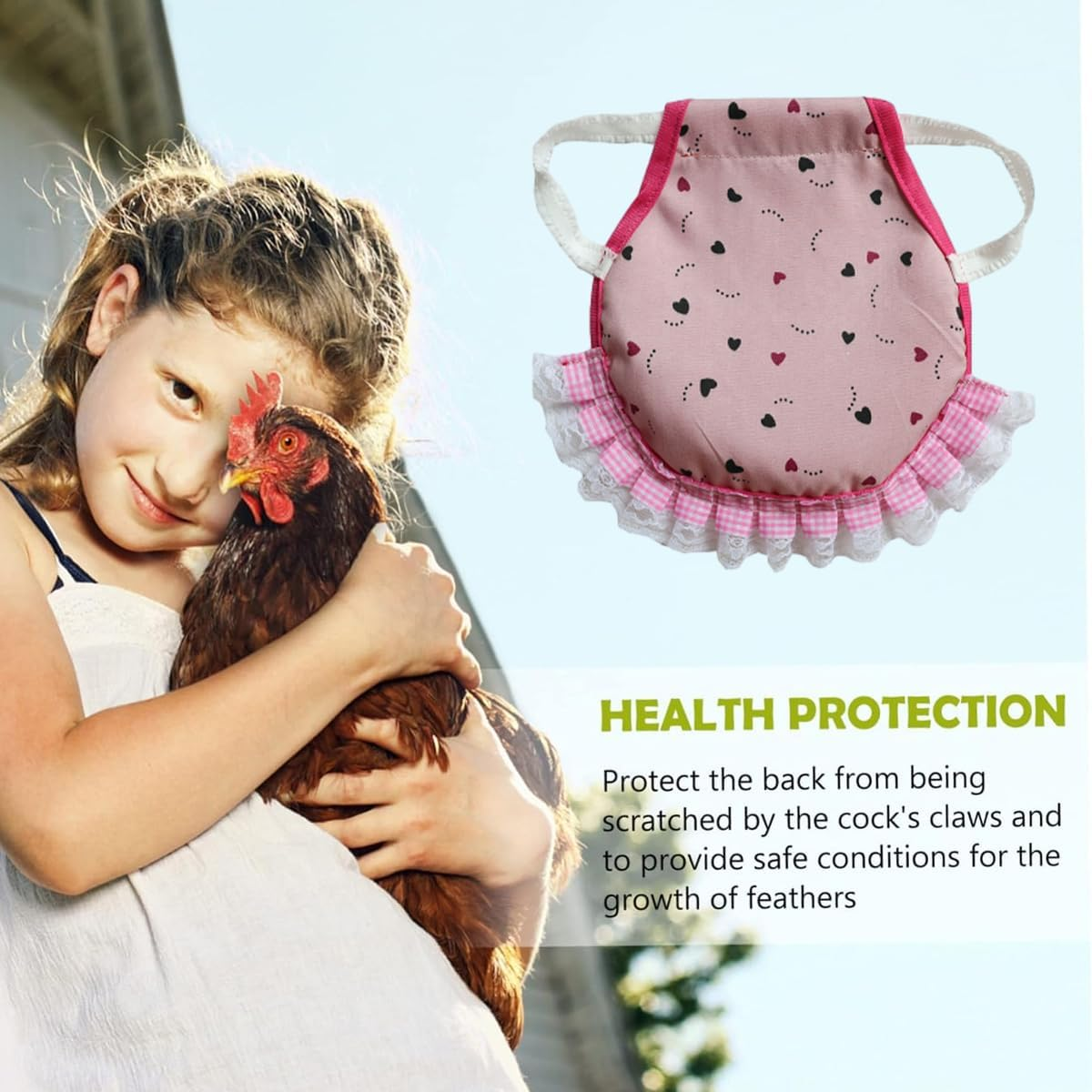 AIMALL Chicken Saddle Hen Apron 5-Pack &ndash; Soft Double Layer Back Protector with Lace Trim, Feather Guard with Elastic Straps for Poultry Injury Protection 9.1X9.1In image number 4