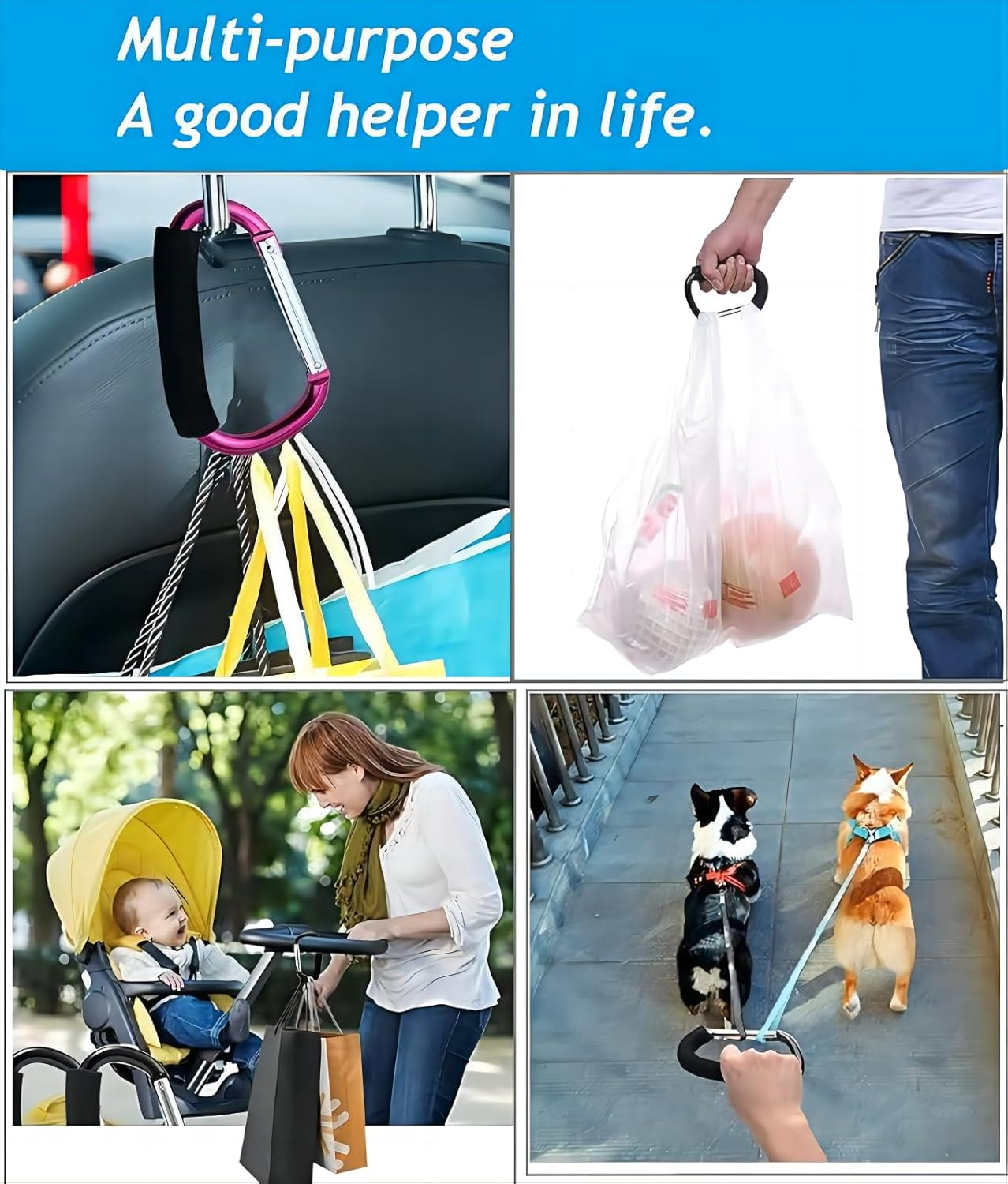 Noneea 3PCS Stroller Hooks Large Carabiner Clip - Carabiner Large, Baby Stroller Hooks for Hanging Bags, Stroller Accessories(Blue) image number 2