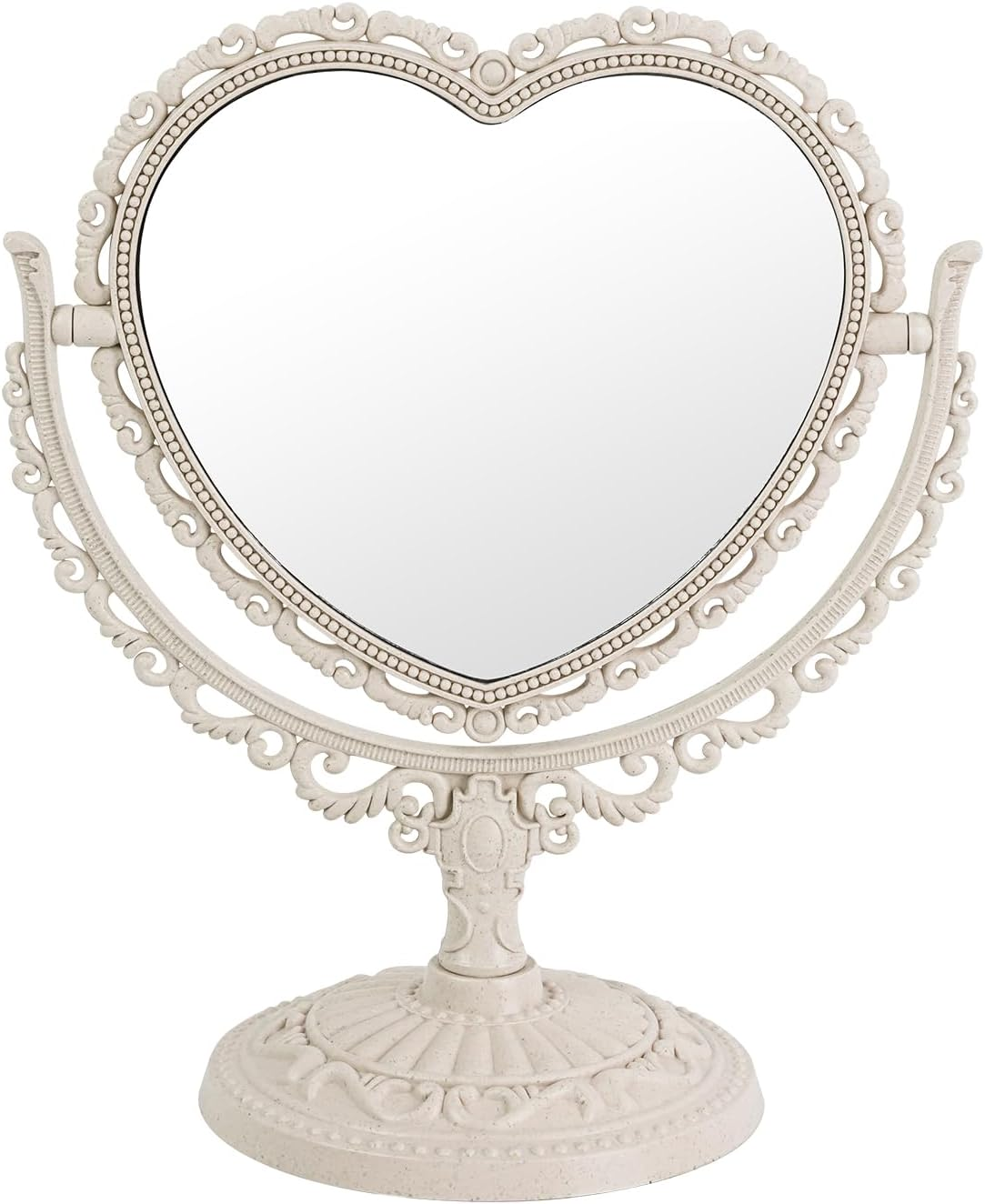 D&X 7-Inch Heart Mirror 360 Degree Rotation Double Sided Magnifying Makeup Mirror,One Side with 3X Magnification Bathroom Bedroom Vanity Mirror(Beige, Heart-Shaped)