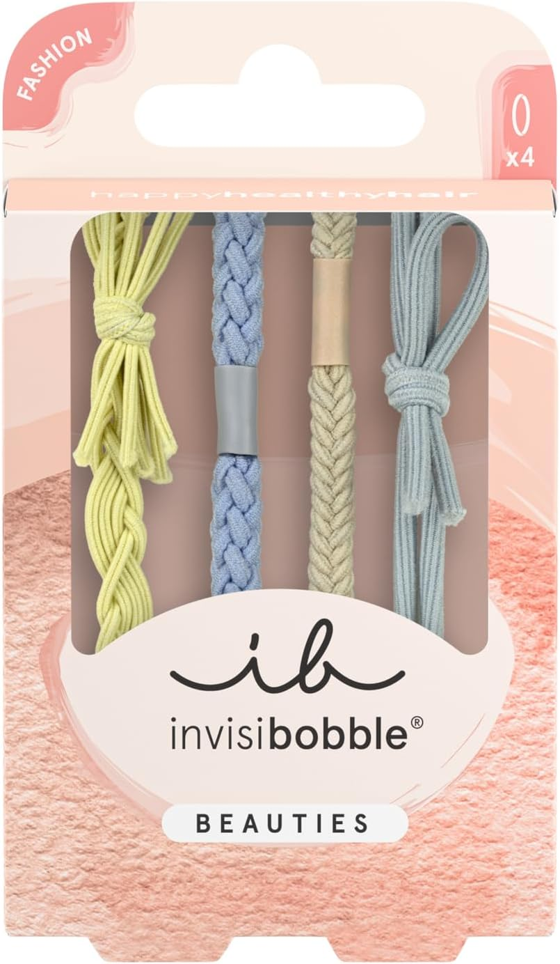 Invisibobble BEAUTIES Bebe Blue (Pack of 4) - Braided Spiral Hair Bobbles in Pastel Blue & Green - Stylish in Hair & as a Bracelet - Spiral Hair Scrunchie Women & Mini - Gentle, Fashionable image number 2